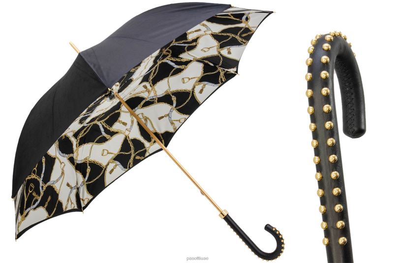 مظلة | 189 5g313-39 h19 - مظلة سوداء مع طباعة اللجام، قماش مزدوج PASOTTI Z446V449